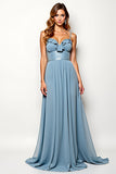 Dusty Blue Spaghetti Straps A Line Long Wedding Guest Dress