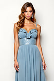 Dusty Blue Spaghetti Straps A Line Long Wedding Guest Dress