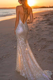 Sparkly Backless Silver Mermaid Formal Dress