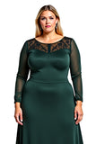 Green Long Sleeve A Line Lace Plus Size Formal Dress