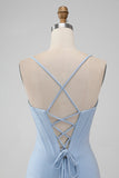 Light Blue Bodycon Corset Spaghetti Straps Mini Dress