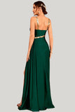 Dark Green A Line Spaghetti Straps Maxi Dress with Slit