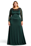 Green Long Sleeve A Line Lace Plus Size Formal Dress