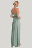 Grey Green A Line Spaghetti Straps Tea Length Dress with Slit