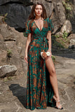 Burnout Velvet Dark Green Wedding Guest Dress