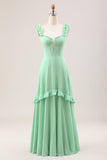 Green A Line Off The Shoulder Corset Maxi Dress With Ruffles