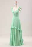 Green A Line Off The Shoulder Corset Floor Length Dress With Ruffles