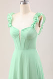 Green A Line Off The Shoulder Corset Maxi Dress With Ruffles