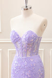 Fuchsia Corset Sequins Sweetheart Floral Appliques Mini Dress with Lace-up Back