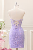 Fuchsia Corset Sequins Sweetheart Floral Appliques Mini Dress with Lace-up Back