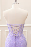 Fuchsia Corset Sequins Sweetheart Floral Appliques Mini Dress with Lace-up Back