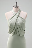 Dusty Sage Halter Sheath Satin Maxi Dress