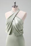 Dusty Sage Halter Sheath Satin Maxi Dress