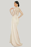 Pleated Sparkly Apricot Long Sleeves Mermaid Maxi Dress