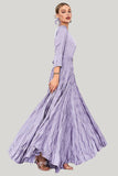 Lilac Pleated A Line Long Sleeves Maxi Dress