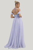 Tulle A-Line Lilac Spaghetti Straps Maxi Dress