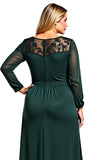 Green Long Sleeve A Line Lace Plus Size Formal Dress