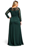 Green Long Sleeve A Line Lace Plus Size Formal Dress