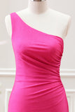 Hot Pink One Shoulder Pleated Hollow Out Bodycon Mini Dress