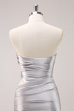 Glitter Beading Pleated Tight Strapless Grey Homecoming Dress