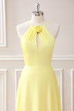 Yellow A Line Halter Cut Out Maxi Dress with Flower