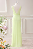 Lemon Sheath Deep V Neck Ruffles Maxi Dress with Slit