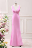 Mermaid Pink V Neck Satin Maxi Dress