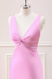 Mermaid Pink V Neck Satin Maxi Dress