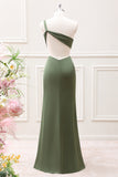 Olive One Shoulder Ruffled Mermaid Maxi Dress with Slit