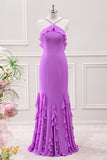 Backless Tahiti Ruffles Halter Mermaid Maxi Dress