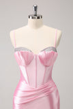 Sparkly Pink Spaghetti Straps Tight Mini Dress with Beading