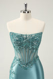 Glitter Peacock Bodycon Strapless Corset Appliques Mini Dress