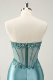 Glitter Peacock Bodycon Strapless Corset Appliques Mini Dress