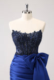 Sparkly Navy Strapless Beaded Appliques Tight Mini Dress