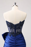 Sparkly Navy Strapless Beaded Appliques Tight Mini Dress