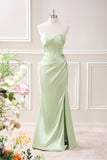 Green Sheath Corset Strapless Floor Length Dress with Slit