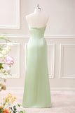 Green Sheath Corset Strapless Maxi Dress with Slit