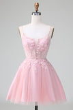 Princess Blush Applique Tulle A Line Mini Dress