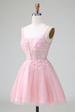 Princess Blush Applique Tulle A Line Mini Dress