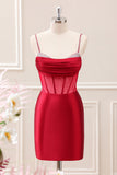 Glitter Fuchsia Spaghetti Straps Tight Corset Mini Dress with Beading