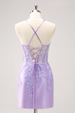 Sparkly Blue Embroidered Sequins Halter Corset Satin Tight Mini Dress