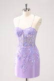 Sparkly Blue Embroidered Sequins Halter Corset Satin Tight Mini Dress