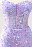 Sparkly Blue Embroidered Sequins Halter Corset Satin Tight Mini Dress