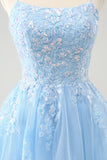 Cute Glitter Blue A Line Sequins Mini Dress with Appliques