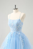 Cute Glitter Blue A Line Sequins Mini Dress with Appliques