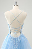 Cute Glitter Blue A Line Sequins Mini Dress with Appliques