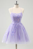 Sparkly Lilac A Line Sequined Pleated Floral Appliques Mini Dress