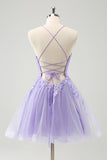 Sparkly Lilac A Line Sequined Pleated Floral Appliques Mini Dress