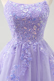 Cute Glitter Blue A Line Sequins Mini Dress with Appliques