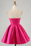 Cute Fuchsia A Line Sweetheart Corset Mini Dress with Beading